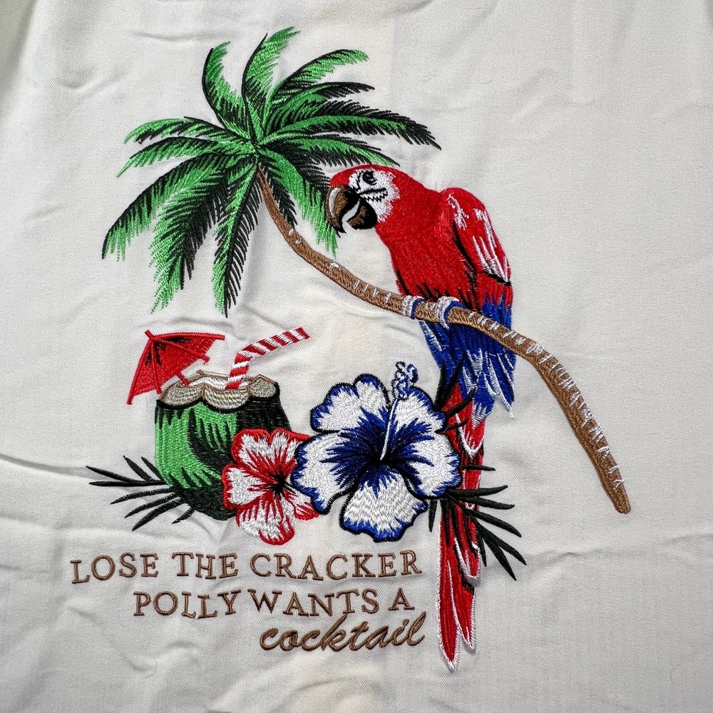 Caribbean Button Down Shirt Mens XL Hawaian Parrot Embroidery Tropical Camp Luau